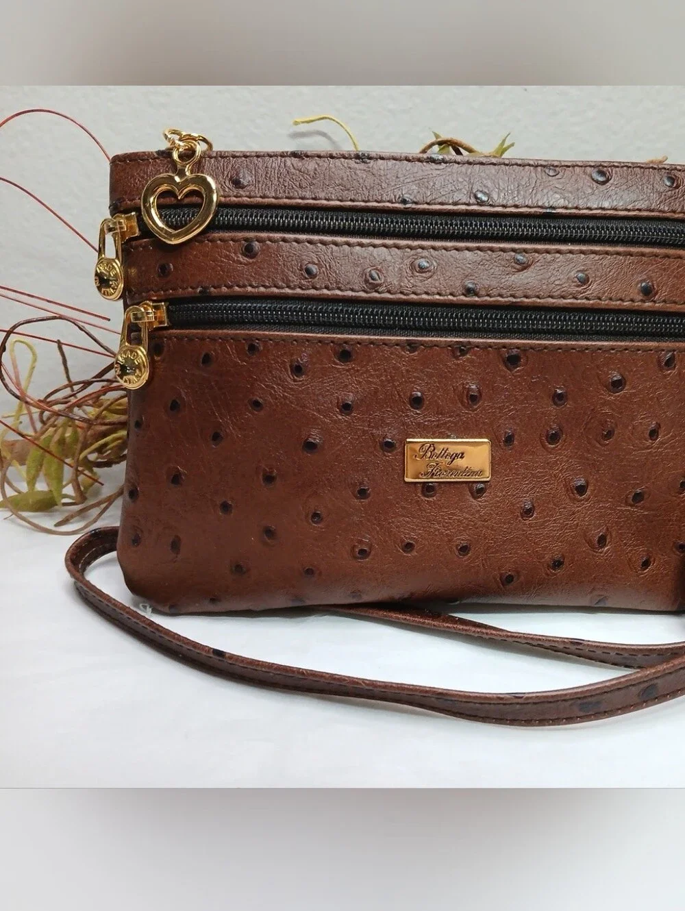 Bottega Fiorentina Petite Crossbody Handbag Clutch Brown Leather NWOT 6.5